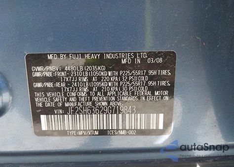 2009 Subaru Forester 2.5X from USA, damaged, VIN JF2SH63629G719843